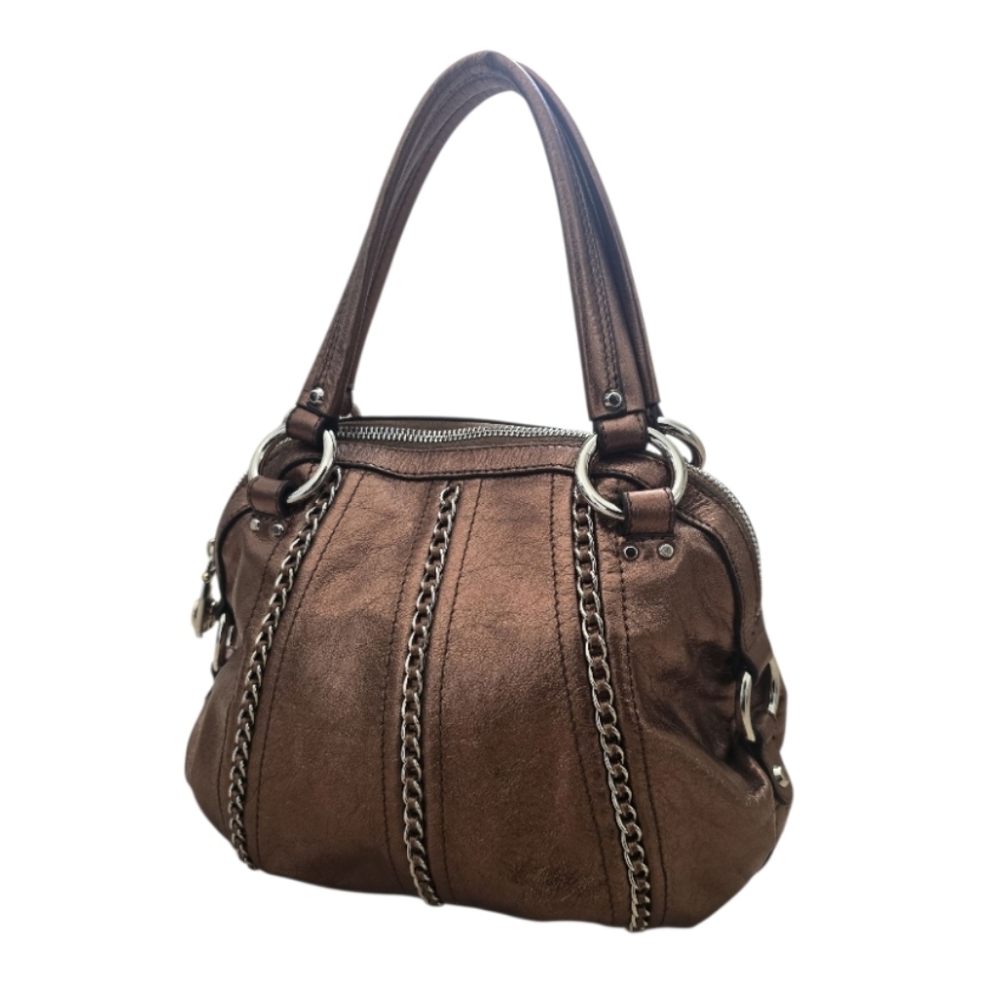 Y2K B. Makowsky Metallic Bronze 100% Leather Handbag With Chain Detail